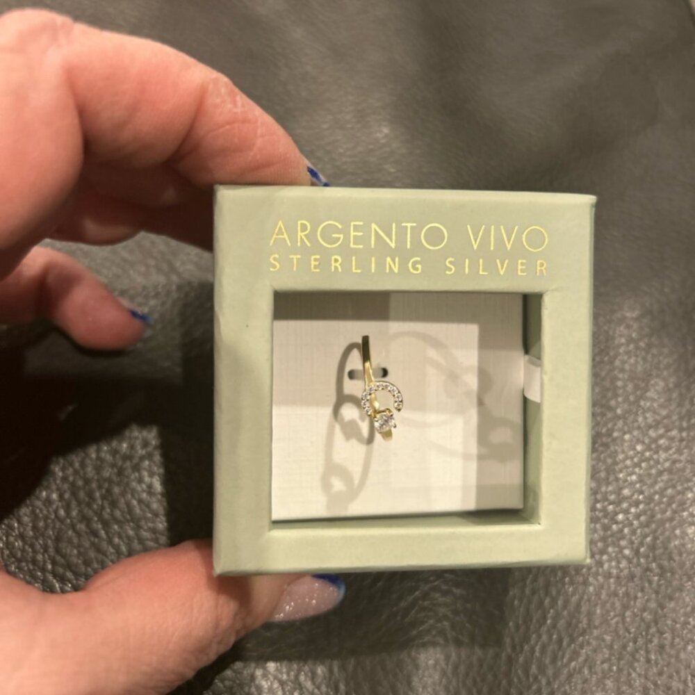 ARGENTO VIVO Sterling silver adjustable size ring with CZ detail. New in box